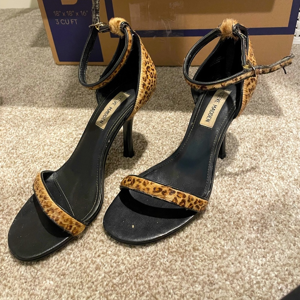 Steve Madden, leopard sandal heels, 7.5, lightly used, $50 (OBO)